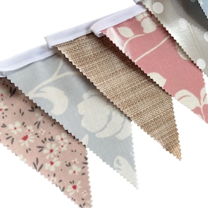 Outdoor Handmade Waterproof Garden Bunting - Outdoor  Single or Double Sided   - Garland - Banner- Pink Floral Grey