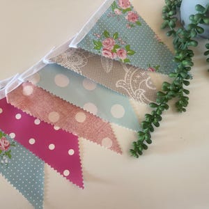 Outdoor Handmade Waterproof Garden Bunting - Outdoor  Single or Double Sided   - Garland - Banner - Duck Egg Pink Floral Mix