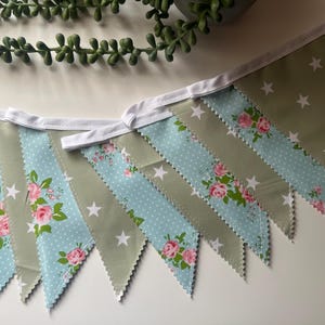 Outdoor Handmade Waterproof Garden Bunting - Outdoor  Single or Double Sided   - Garland - Banner - Sage Green Star Rose