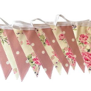 Outdoor Handmade Waterproof Garden Bunting - Outdoor  Single or Double Sided   - Garland - Banner - Pink Floral Rose Spot