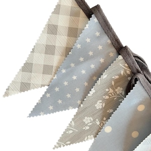 Outdoor Handmade Waterproof Garden Bunting - Outdoor  Single or Double Sided   - Garland - Banner - Grey Gingham Blue Mix