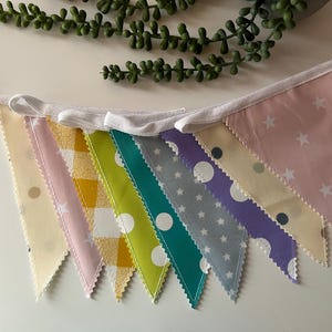 Outdoor Handmade Waterproof Garden Bunting - Outdoor  Single or Double Sided   - Garland - Banner - Pastel Muted Rainbow