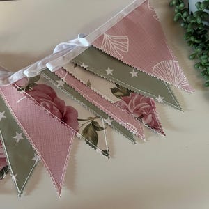 Outdoor Handmade Waterproof Garden Bunting - Outdoor  Single or Double Sided   - Garland - Banner - Pink Rose Sage Star