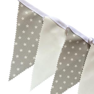 Outdoor Handmade Waterproof Garden Bunting - Outdoor Single or Double Sided - Garland - Banner - Grey Star White