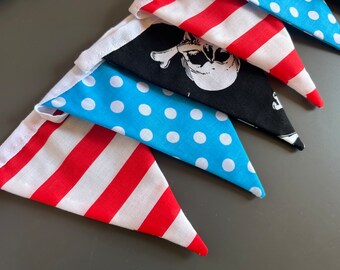Handmade Garland Double Sided Cotton Bunting | Pirate Blue Stripe