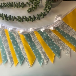 Outdoor Handmade Waterproof Garden Bunting - Outdoor  Single or Double Sided   - Garland - Banner - Teal Yellow Grey Geometric