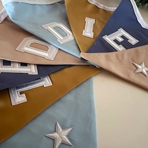 Personalised Bunting Name Child Double Sided - Banner - Garland - Blue Gold Rainbow Pastel