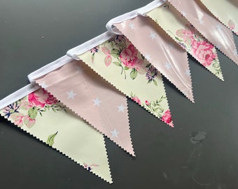 Handmade Outdoor Waterproof Bunting | Vintage Pink Rose and Star