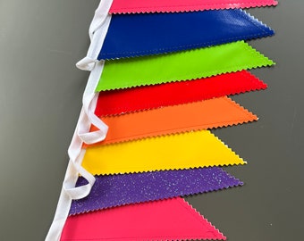 Handmade Outdoor Waterproof Bunting | Plain Rainbow Colours Bright Single or Double Sided