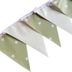 Outdoor Handmade Waterproof Garden Bunting - Outdoor  Single or Double Sided   - Garland - Banner - Sage Star White