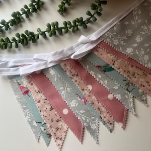 Outdoor Handmade Waterproof Garden Bunting - Outdoor  Single or Double Sided   - Garland - Banner - Pink Spot Grey Floral