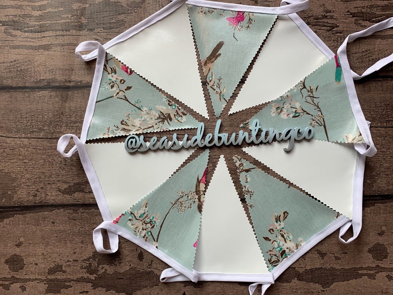 Handmade Outdoor Waterproof Bunting Oilcloth Dark Beautiful Birds Dunelm Mill White Single or Double Sided