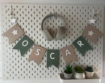 Personalised Chalk Paint Wooden Bunting Flags with 2 End Stars 48 Colours Available