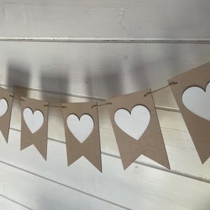 Chalk Painted Wooden Bunting Flags with Hearts Prim 48 Colours Available