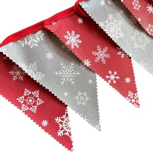 Handmade Outdoor Christmas Waterproof Bunting | Red Silver snowflakes