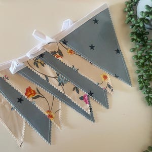 Outdoor Handmade Waterproof Garden Bunting - Outdoor  Single or Double Sided   - Garland - Banner - English Floral Blue Stars
