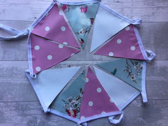 Outdoor Bunting Decor Waterproof Oilcloth Handmade Nursery Baby Pink Dot /& Star