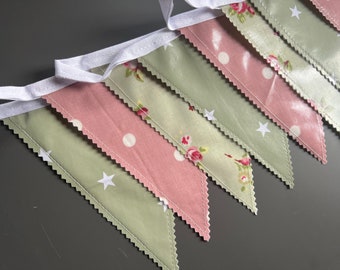 Handmade Outdoor Waterproof Bunting | Vintage Sage Green Star Floral Single or Double Sided