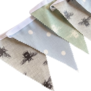 Outdoor Handmade Waterproof Garden Bunting - Outdoor  Single or Double Sided   - Garland - Banner - Natural Duck Egg Bee Blue