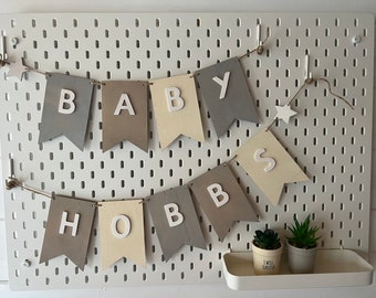 Personalised Chalk Paint Wooden New Baby Bunting Flags with Small Stars 48 Colours