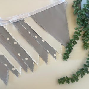 Outdoor Handmade Waterproof Garden Bunting - Outdoor  Single or Double Sided   - Garland - Banner - Grey White Spot