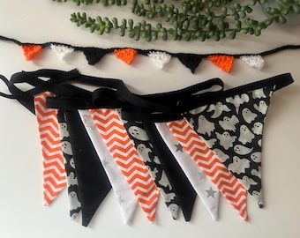 Halloween Garland Double Sided Bunting Party Decoration - Ghost Orange Chevron