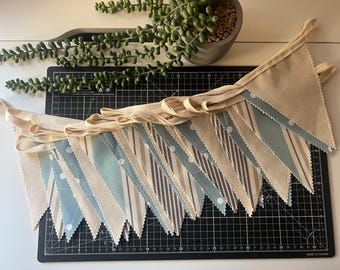 Outdoor Handmade Waterproof Garden Bunting - Outdoor  Single or Double Sided   - Garland - Banner - Natural Grey Blue