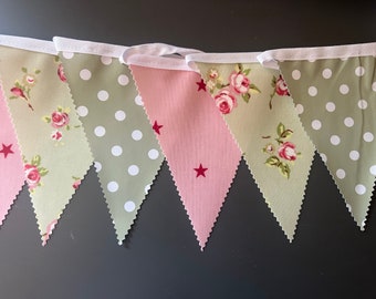 Handmade Outdoor Waterproof Bunting | Vintage Sage Green Spot Floral Single or Double Sided