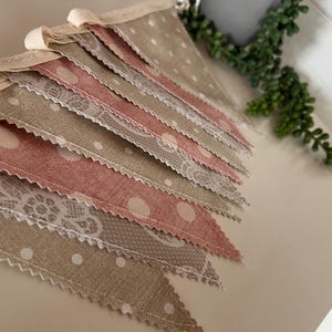 Outdoor Handmade Waterproof Garden Bunting - Outdoor Single or Double Sided - Garland - Banner - Natural Vintage Lace Spot