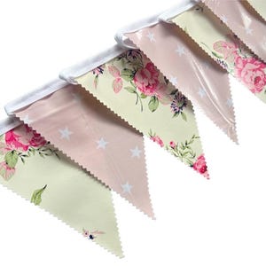 Outdoor Handmade Waterproof Garden Bunting - Outdoor  Single or Double Sided   - Garland - Banner - Cream Pink Floral Stars