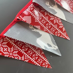 Handmade Outdoor Christmas Waterproof Bunting | Red Stars Grey Stags Reindeer