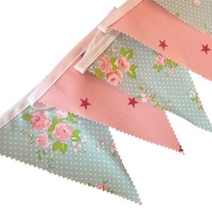 Outdoor Handmade Waterproof Garden Bunting - Outdoor  Single or Double Sided   - Garland - Banner - Pink Star Rose Dotty