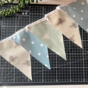 Outdoor Handmade Waterproof Garden Bunting - Outdoor  Single or Double Sided   - Garland - Banner - Natural Teal Bee Duck Egg  Blue
