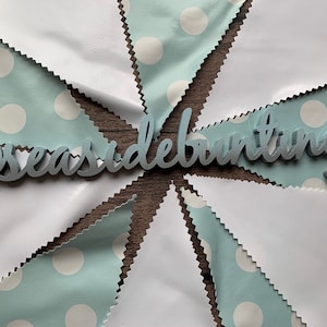Handmade Outdoor Waterproof Oilcloth Double Sided Bunting Turquoise Blossom Green Sage Spots