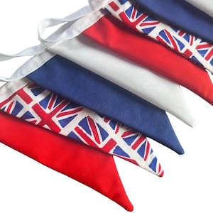 Garland Double Sided Cotton Bunting | Kings Coronation Street Party | Union Jack Plain U.K Flag | VE Day 80