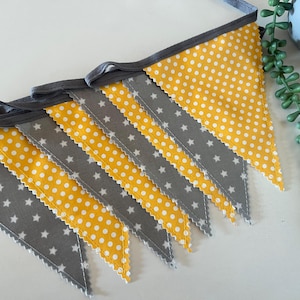 Outdoor Handmade Waterproof Garden Bunting - Outdoor Single or Double Sided - Garland - Banner - Grey Star Mustard Spot