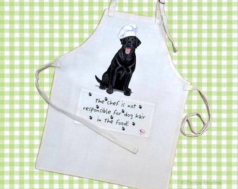 Black Lab Chef Apron with Pocket, Poly-Cotton Linen Weave, Fits Most Adults