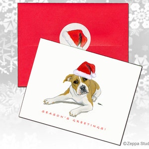 Cartões de Natal Pit Bull, Cartões de Natal em caixa, Cartões de Natal personalizados, Cartões de cachorro fofos