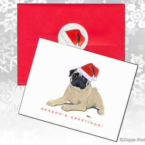 Cartões de Natal Pug, Cartões de Natal em caixa, Cartões de Natal personalizados, Cartões de cachorro fofos
