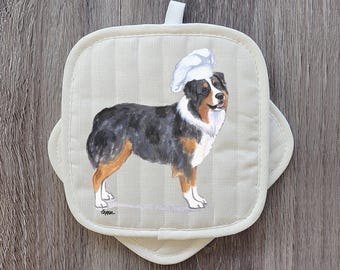 Australian Shepherd Pot Holder Set, Kitchen Gift for Dog Lovers