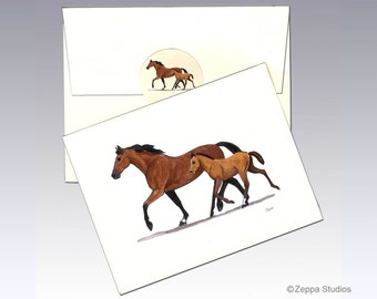 Mare and Foal Note Cards, Boxed Note Cards, Personalized Note Cards