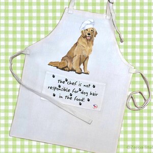 Golden Retriever Smiling Chef Apron with Pocket, Poly-Cotton Linen Weave, Fits Most Adults
