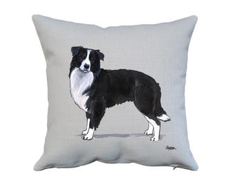 Border Collie Throw Pillow, Original Dog Art, Cozy Home Decor