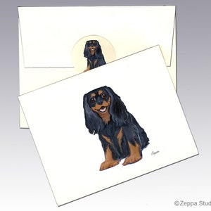 "Schwarz-braune ""Cavalier King Charles Spaniel"" Grußkarten, Box Grußkarten, Personalisierte Grußkarten."
