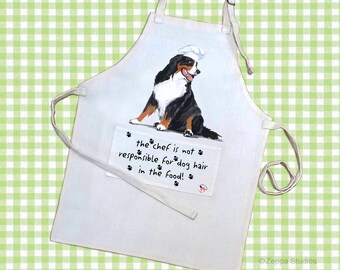 Bernese Mountain Dog Chef Apron with Pocket, Poly-Cotton Linen Weave, Fits Most Adults