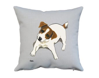 Jack Russell Terrier Throw Pillow, Linen Print Dog Art