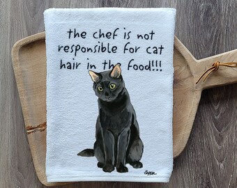 Black Cat Kitchen Towel, Super Absorbent Poly-Cotton Velour