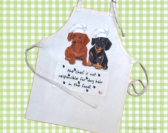 Dachshund Chef Apron with Pocket, Poly-Cotton Linen Weave, Fits Most Adults