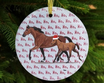 Mare and Foal Christmas Ornament, Glass Horse Ornament, Gift for Horse Lovers