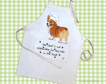 Pembroke Corgi Chef Apron with Pocket, Poly-Cotton Linen Weave, Fits Most Adults